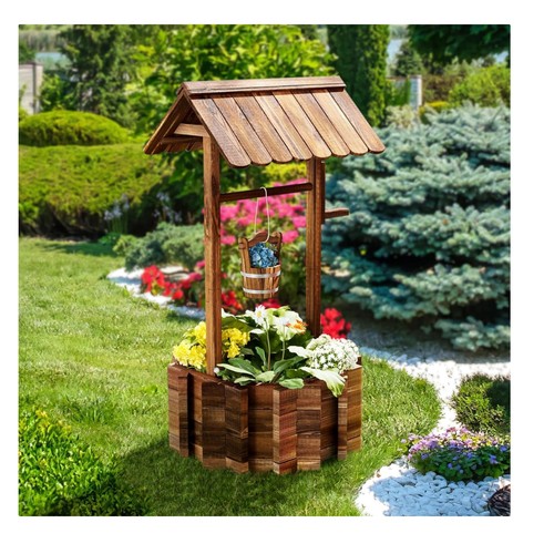 Wooden wishing well - wooden, planter